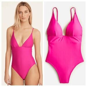 🆕 J. Crew PINK One Piece Sexy V Neckline Swimsuit Plus Barbie Classic 14 NWT